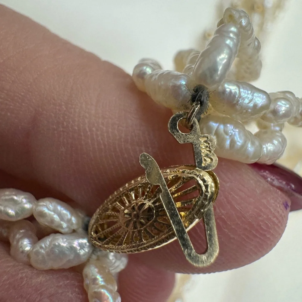 Elegant Freshwater Seed Pearls and 14K Yellow Gold Beaded Necklace